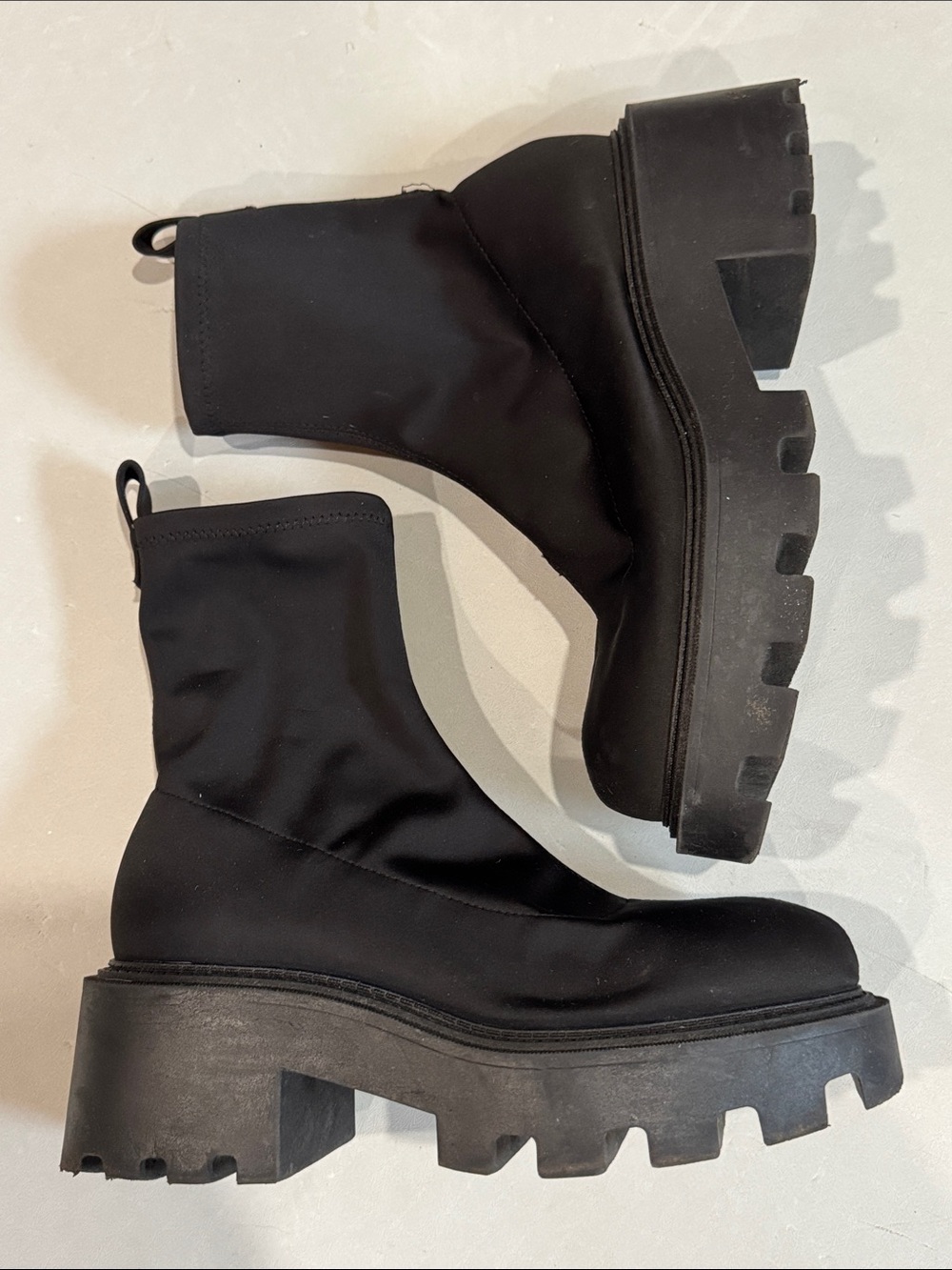 Zara Black Chunky Lug-Sole Ankle Booties
